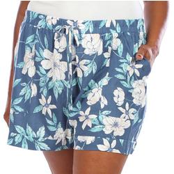 Plus Floral Print Drawstring Linen Shorts