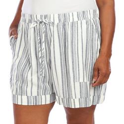 Plus Stripe Print Drawstring Linen Shorts