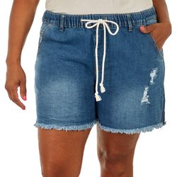 Gogo Jeans Plus 5 Destressed Pull On Denim Shorts