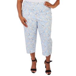 Counterparts Plus 20 in. Floral Paisley Print Pull-On Capris