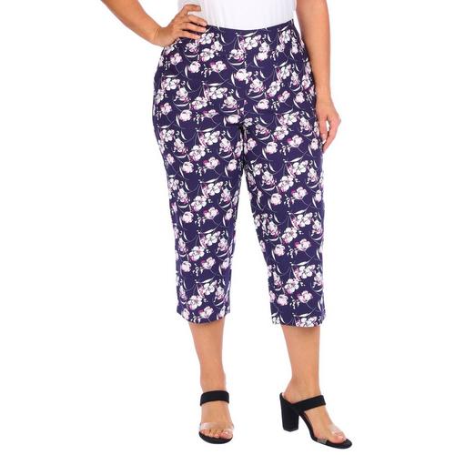 Counterparts Plus 21 in. Floral Print Pull-On Capris