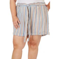 Sky And Sand Plus Tie Front Striped Shorts