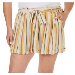 Sky & Sand Plus Striped Pull On Belted Shorts