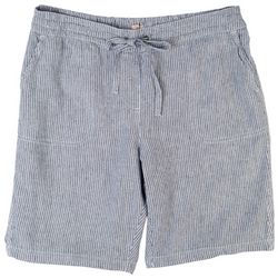 Per Se Plus Striped Rustic Linen Bermuda Shorts