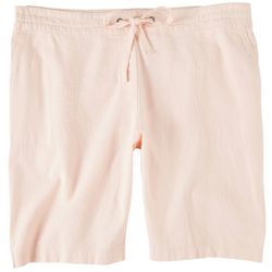 Per Se Plus Elastic Waist Linen Bermuda Shorts
