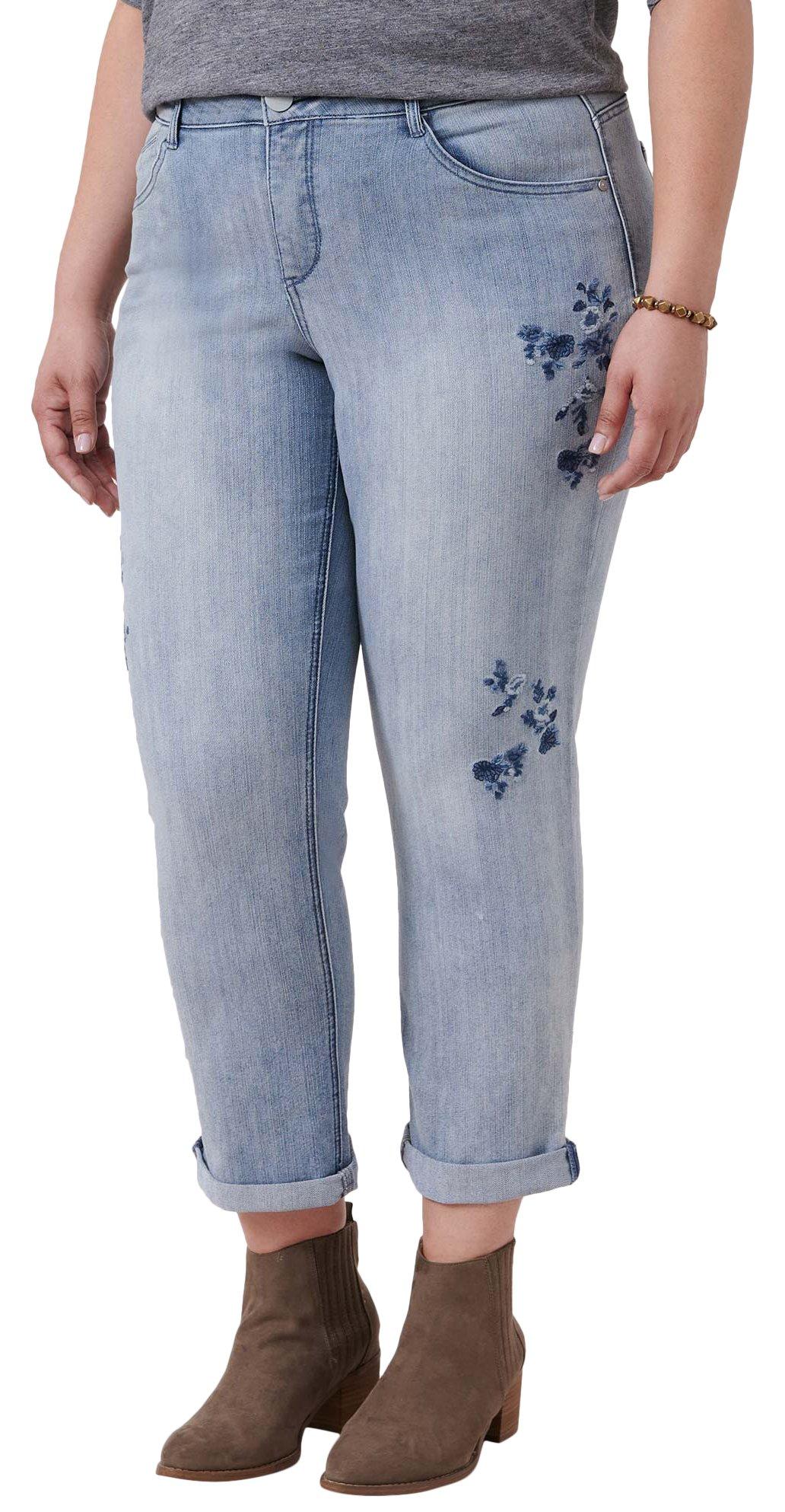 Plus Ab-Tech Floral Embroidery Girlfriend Jeans