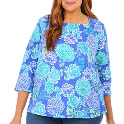 Plus Floral Square Neck 3/4 Sleeve Top
