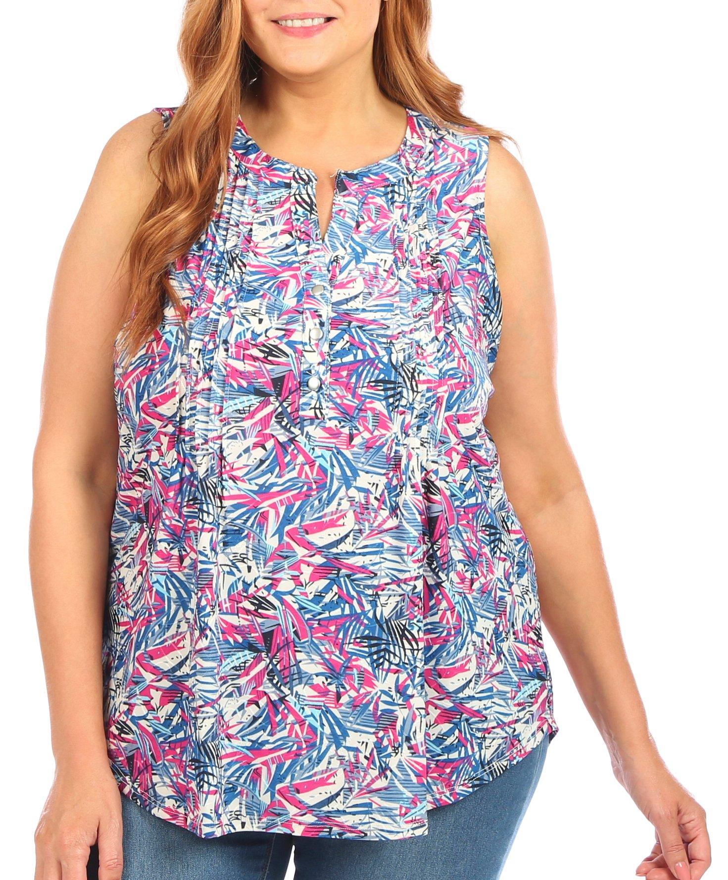 Plus Mixed Fronds Sleeveless Top