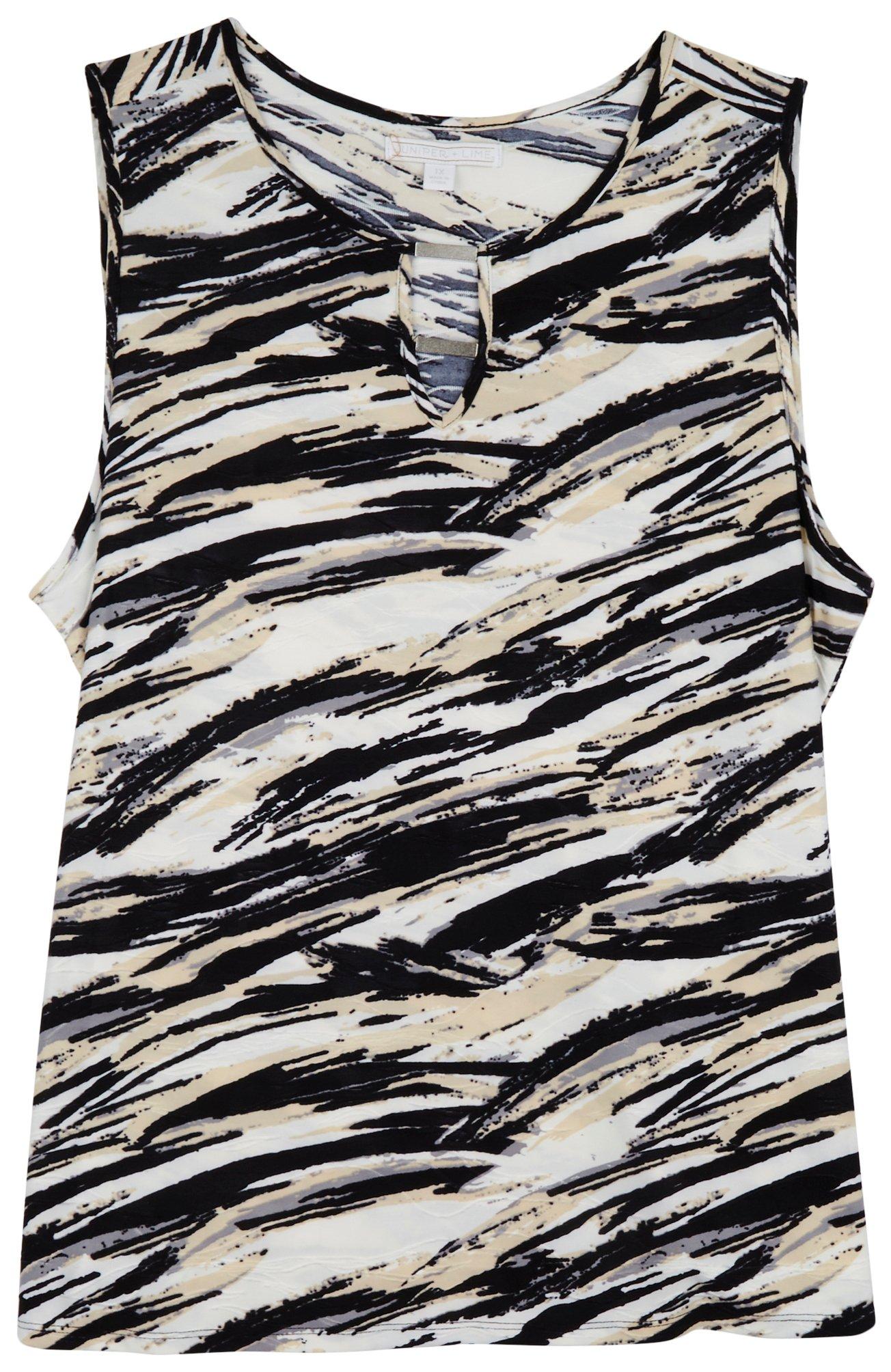 Juniper + Lime Plus Abstract Print Sleeveless Keyhole Top
