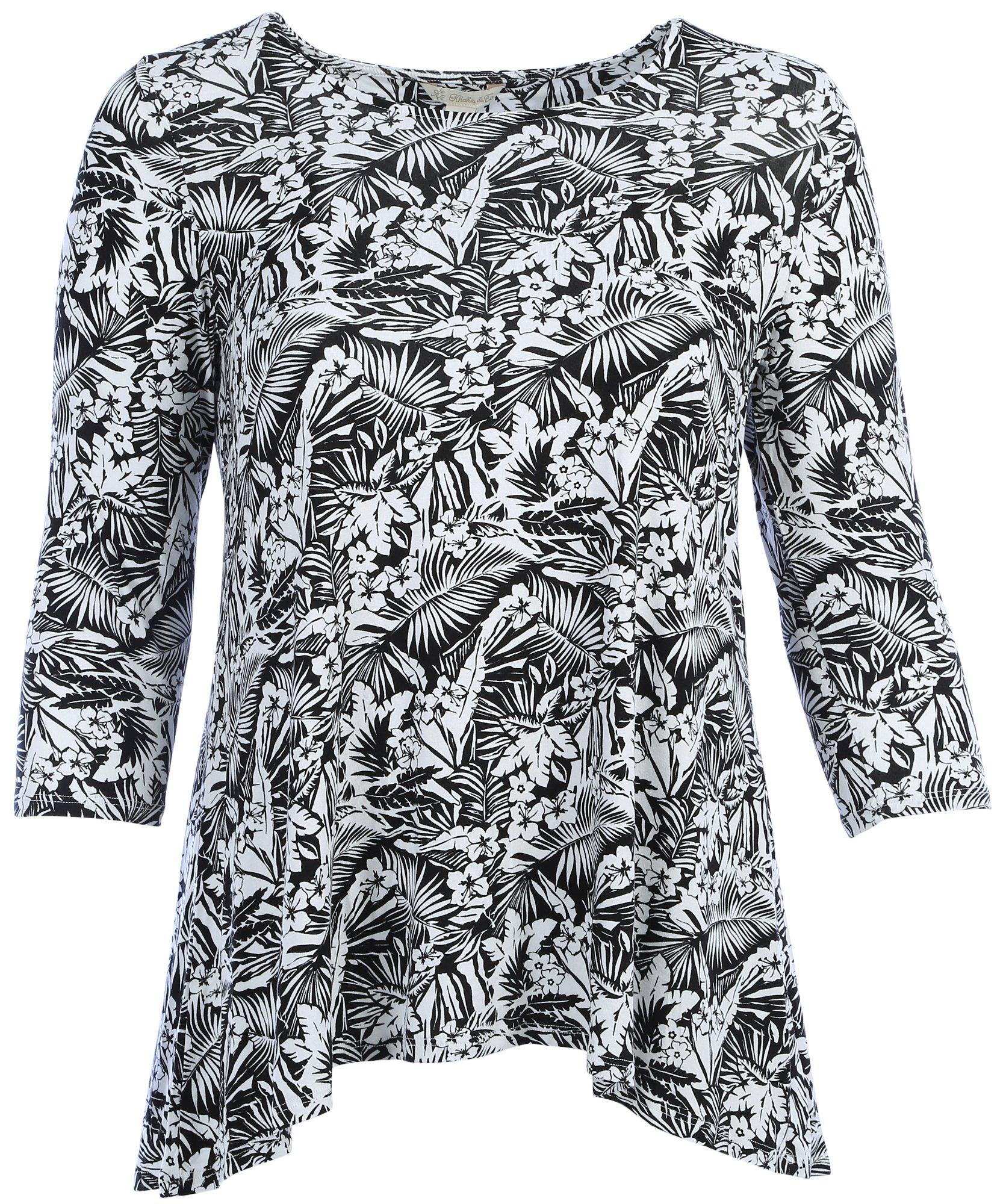 Khakis & Co Plus Tropical Print 3/4 Sleeve Top