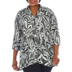 Sunny Leigh Plus Print Button Down Crinkle 3/4 Sleeve Top