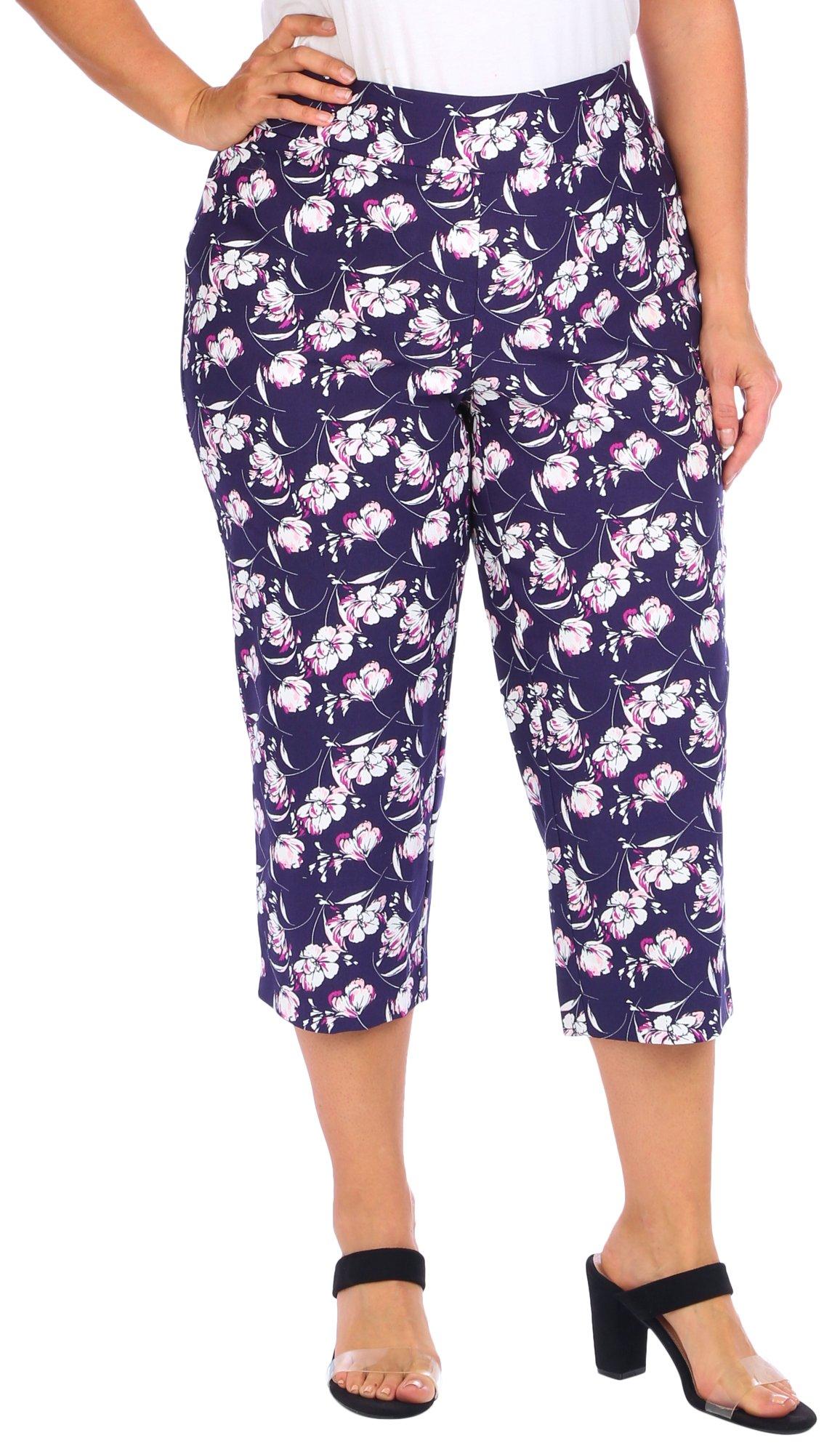 Plus 21 in. Floral Print Pull-On Capris
