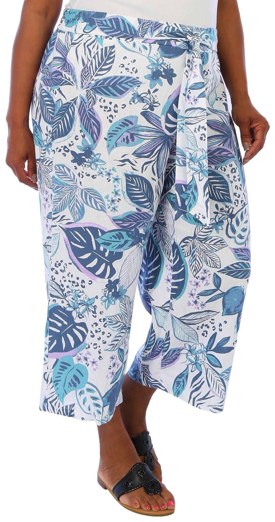 Blue Sol Plus Floral Linen Crop Pants