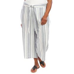Blue Sol Plus Stripes Linen Crop Length Pants