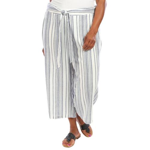 Blue Sol Plus Stripes Linen Crop Length Pants