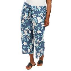 Blue Sol Plus Floral Linen Crop Length Pants