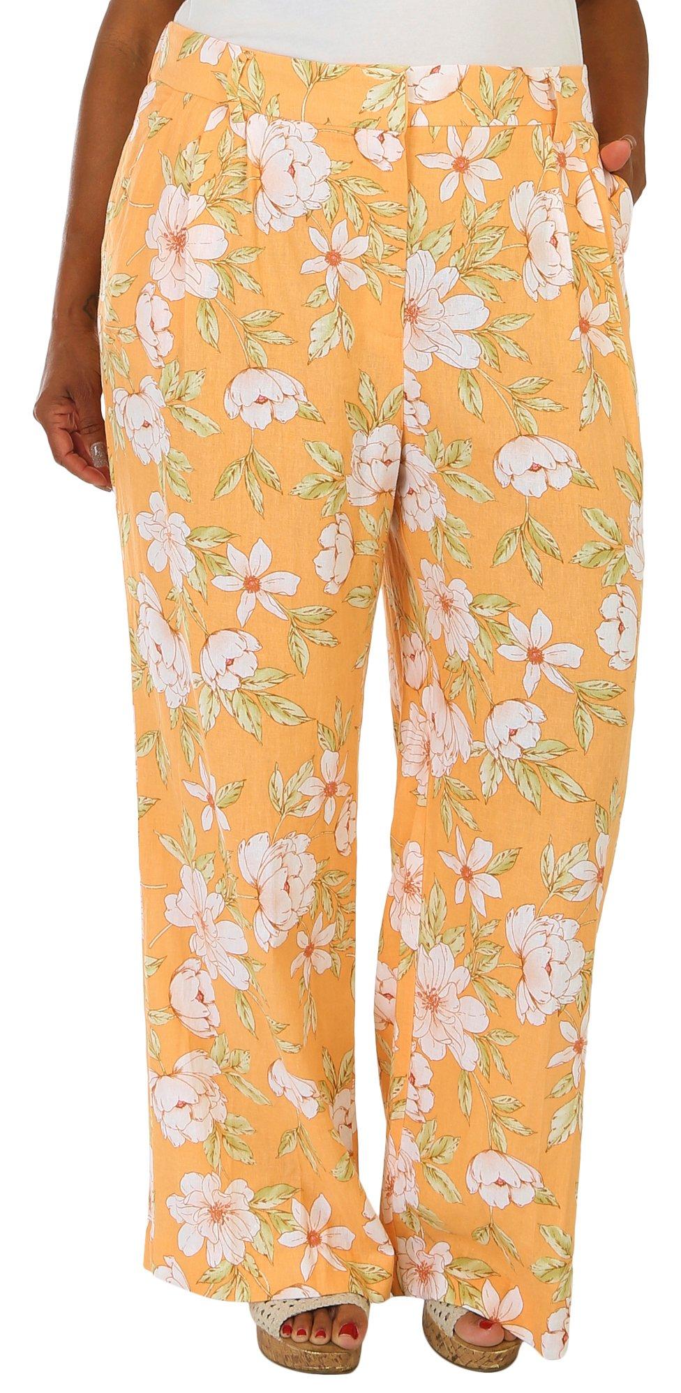 Plus Floral Linen Tailored Trousers