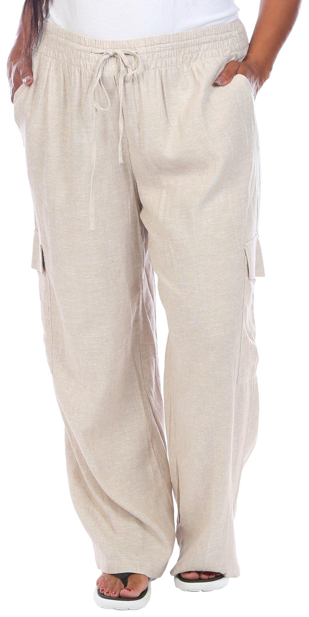 Plus Solid Linen Weave Cargo Pocket Pants