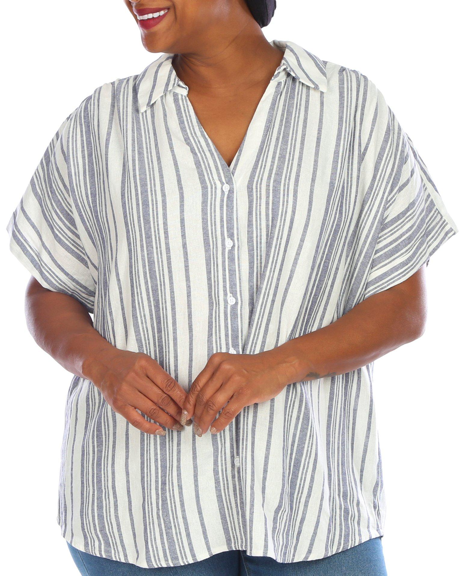 Blue Sol Plus Stripe Short Sleeve Roll Cuff