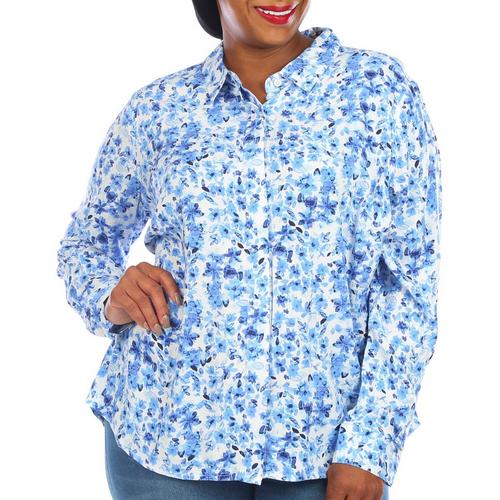Blue Sol Womens Floral Button Down Long Sleeve