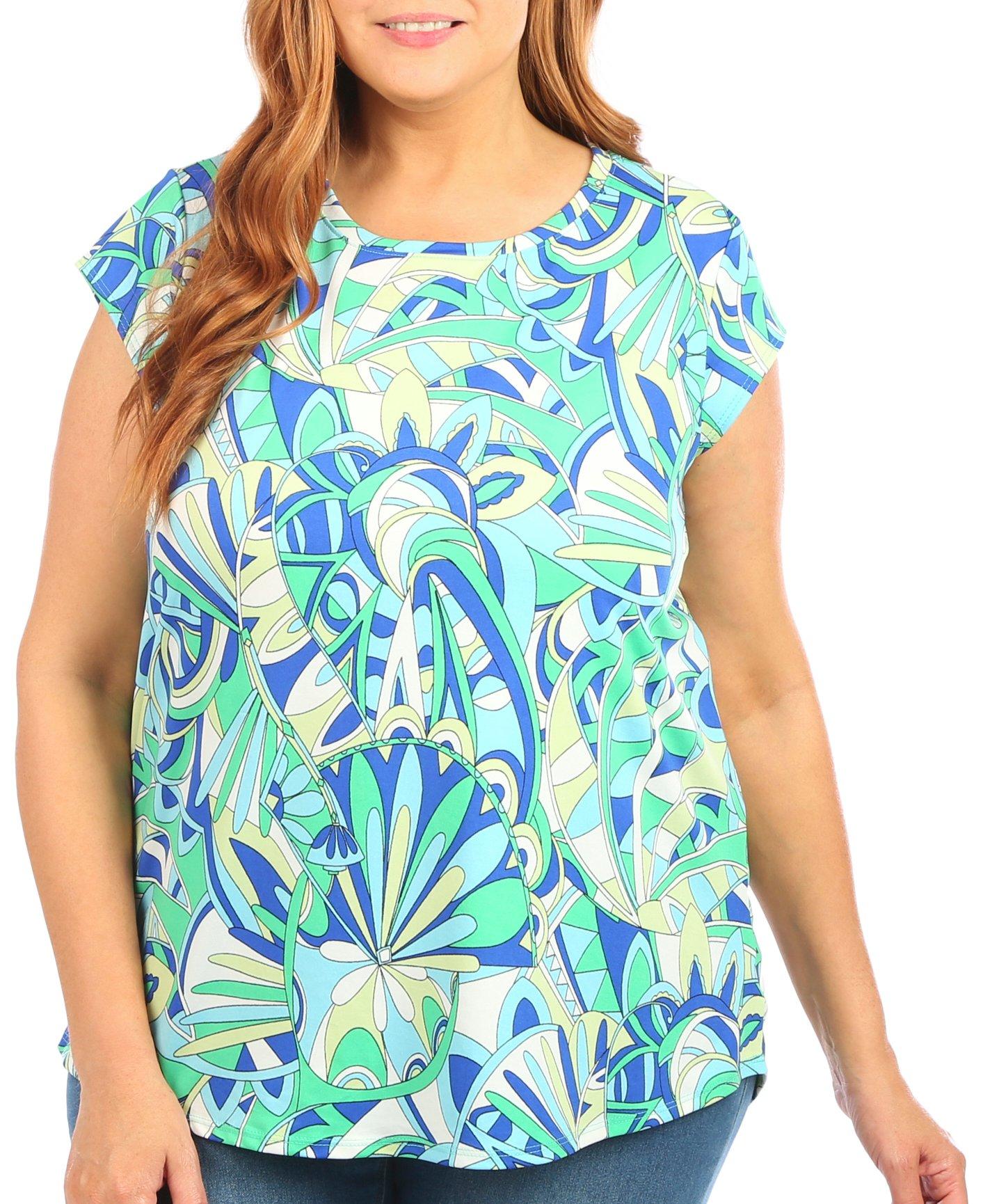 Blue Sol Plus Cap Sleeve Abstract Print Top