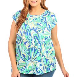 Blue Sol Plus Cap Sleeve Abstract Print Top