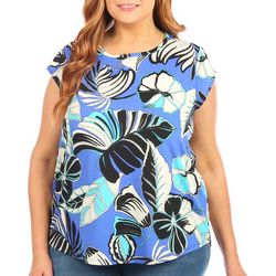 Blue Sol Plus Cap Sleeve Tropical Floral Print Top