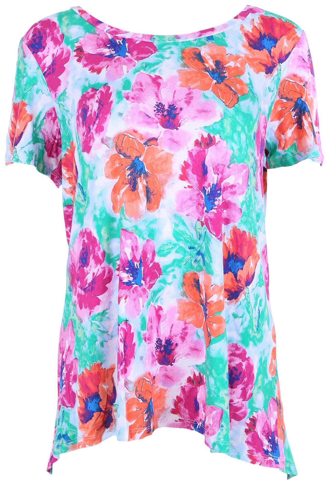 Womens Tropical Floral Short Sleeve Top