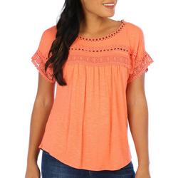 Womens Solid Lace Flutter Sleeve Top