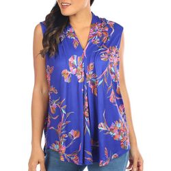 Juniper + Lime Womens Floral Inverted Pleat Sleeveless Top