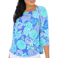 Ruby Road Womens Floral Square Neck 3/4 Sleeve Top
