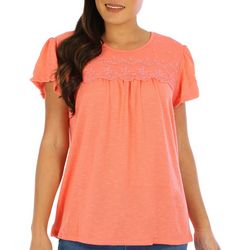 Juniper + Lime Womens Solid Lace Flutter Sleeve Top