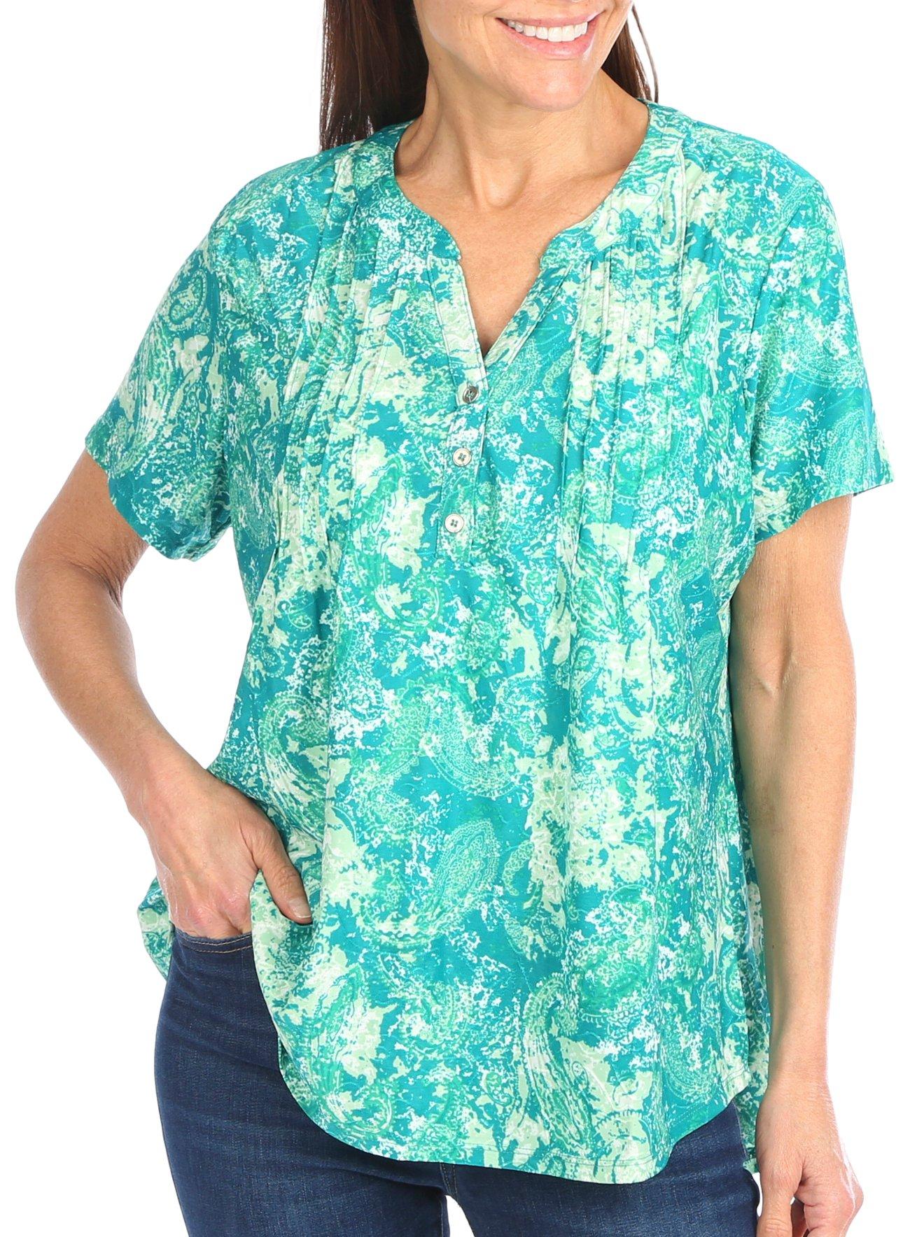 Womens Abstract Print Short Sleeve Top