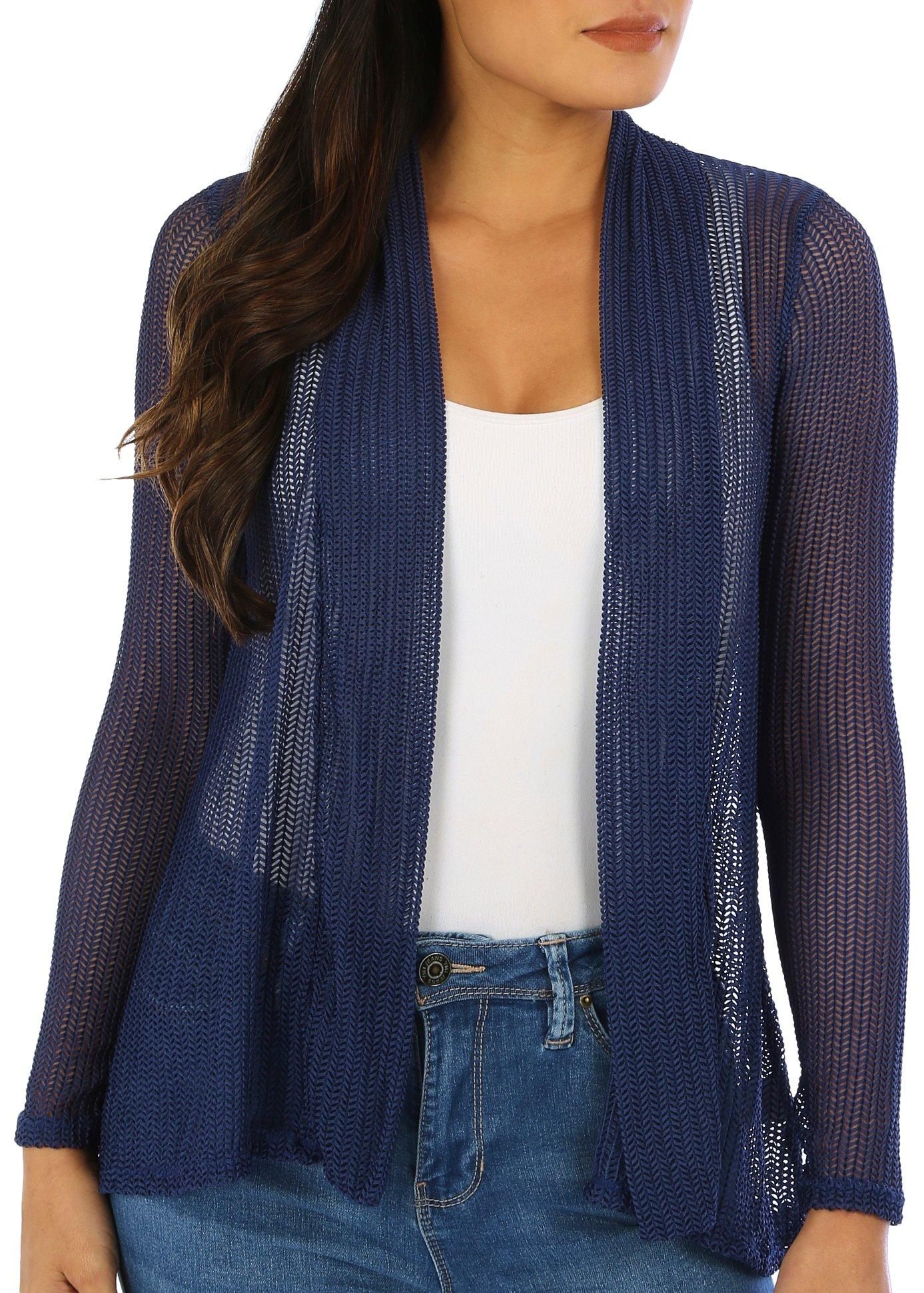 NY Collection Womens Open Knit Cardigan