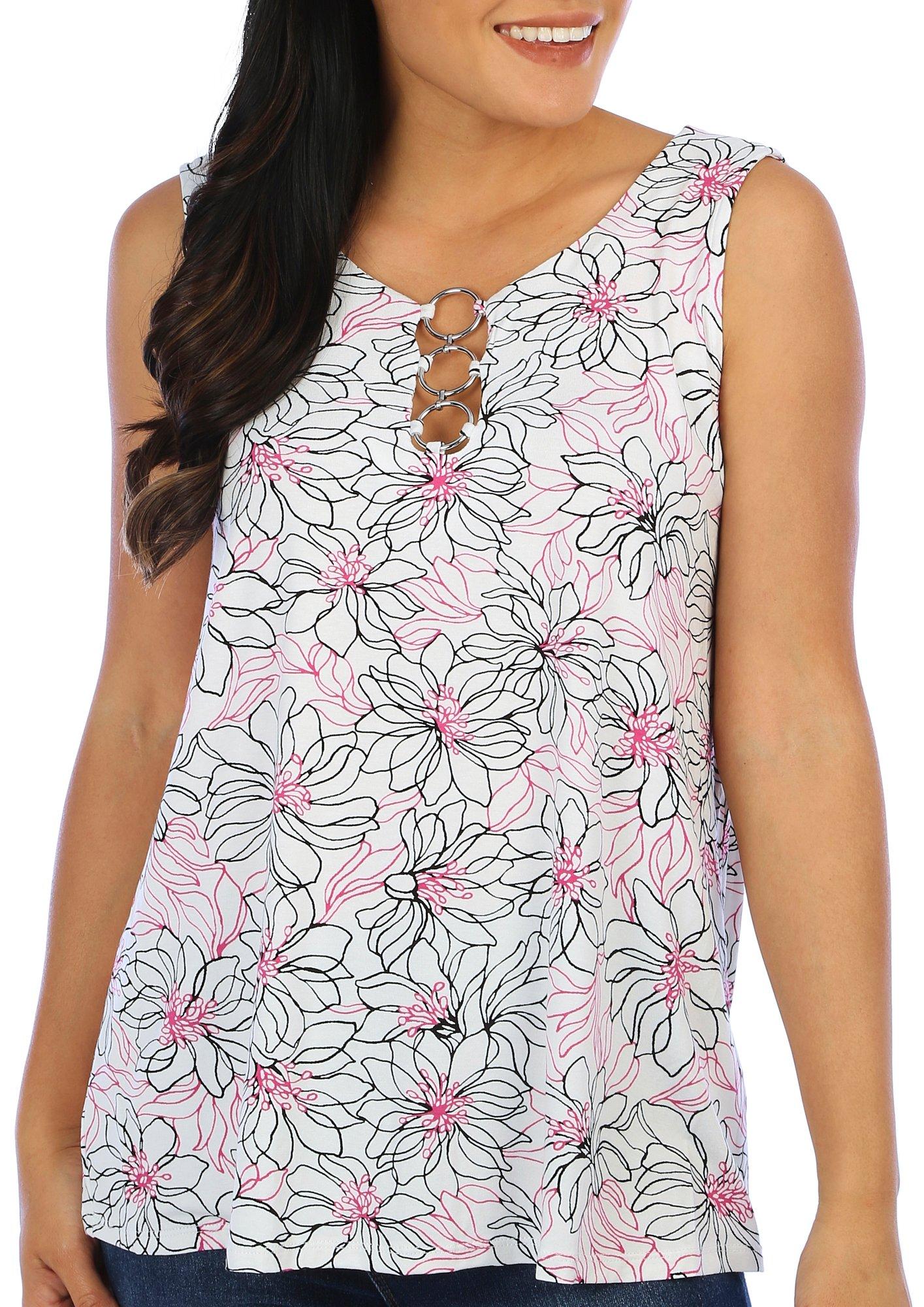 Juniper + Lime Womens Floral O-Ring Keyhole Sleeveless Top
