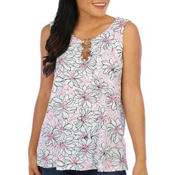 Juniper + Lime Womens Floral O-Ring Keyhole Sleeveless Top