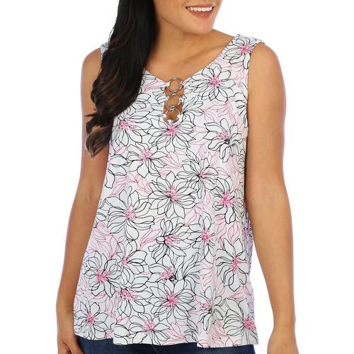 Juniper + Lime Womens Floral O-Ring Keyhole Sleeveless