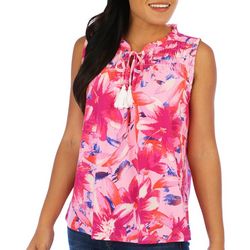 Juniper + Lime Womens Floral Tie Keyhole Sleeveless Top