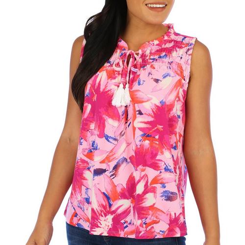 Juniper + Lime Womens Floral Tie Keyhole Sleeveless