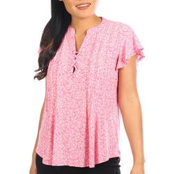 Womens Print Lace Up Short Sleeve Top