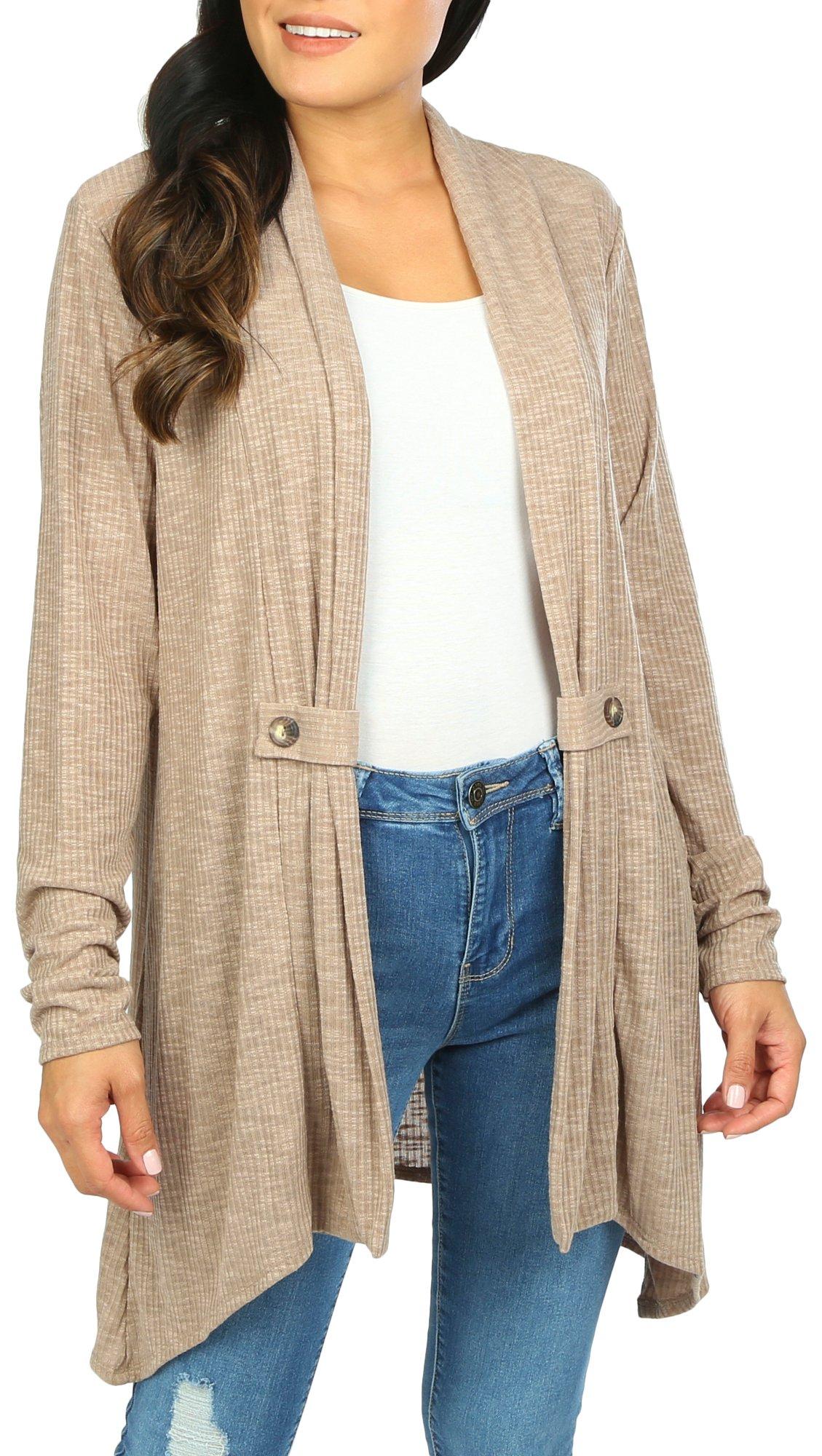 Womens Ribbed Knit Open Long Sleeve Cardigan