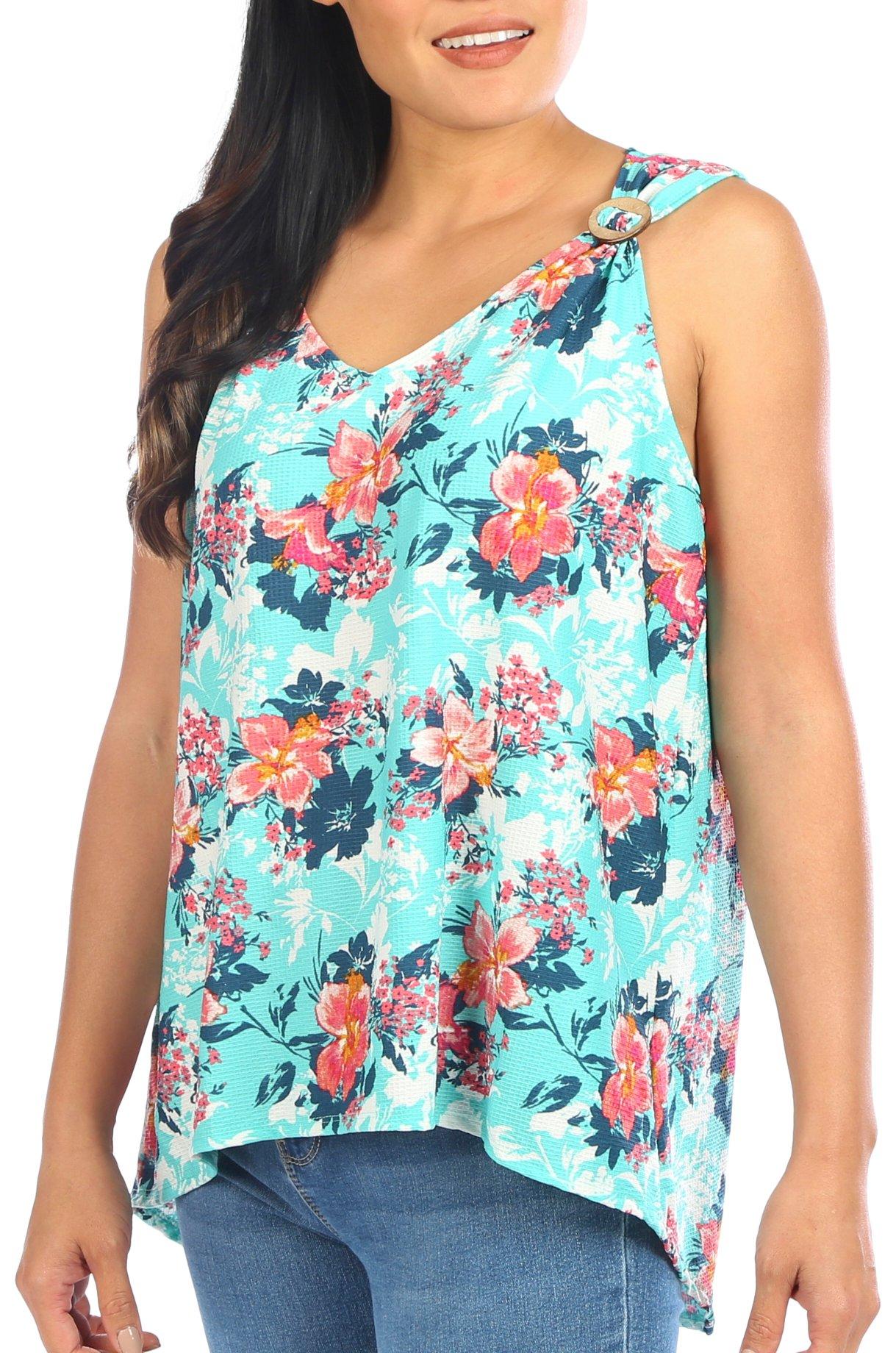 Juniper + Lime Womens Hibiscus Coconut Ring Sleeveless Top