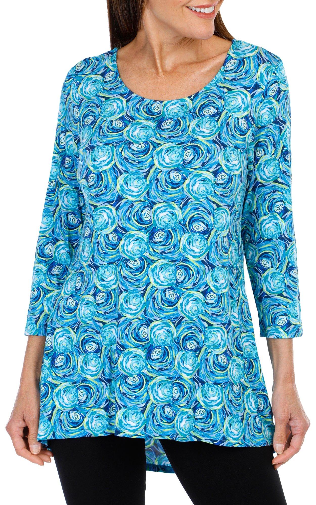 Khakis & Co Womens Swirl Print 3/4 Sleeve Top