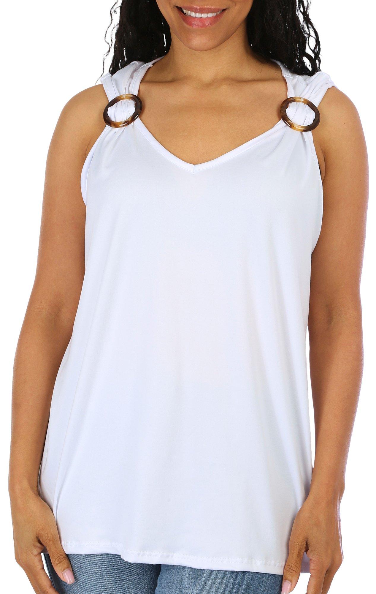 Womens Solid Sleeveless Ring Top