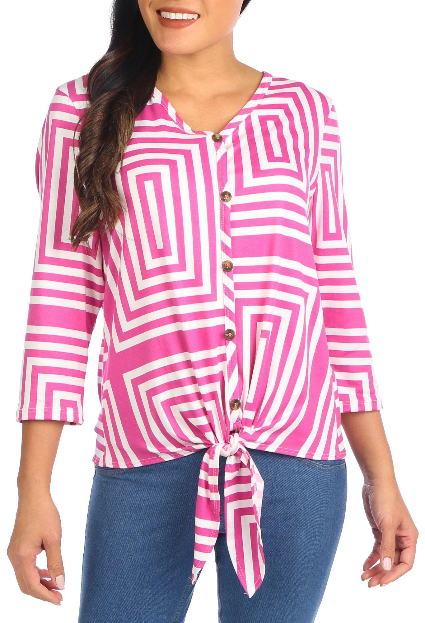 Womens 3/4 Sleeve Tie Front Buttoned Top