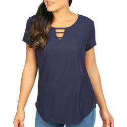 Womens Solid Keyhole Short Sleeve Top