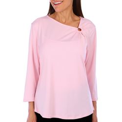 Juniper + Lime Womens Solid O-Ring Neckline 3/4 Sleeve Top