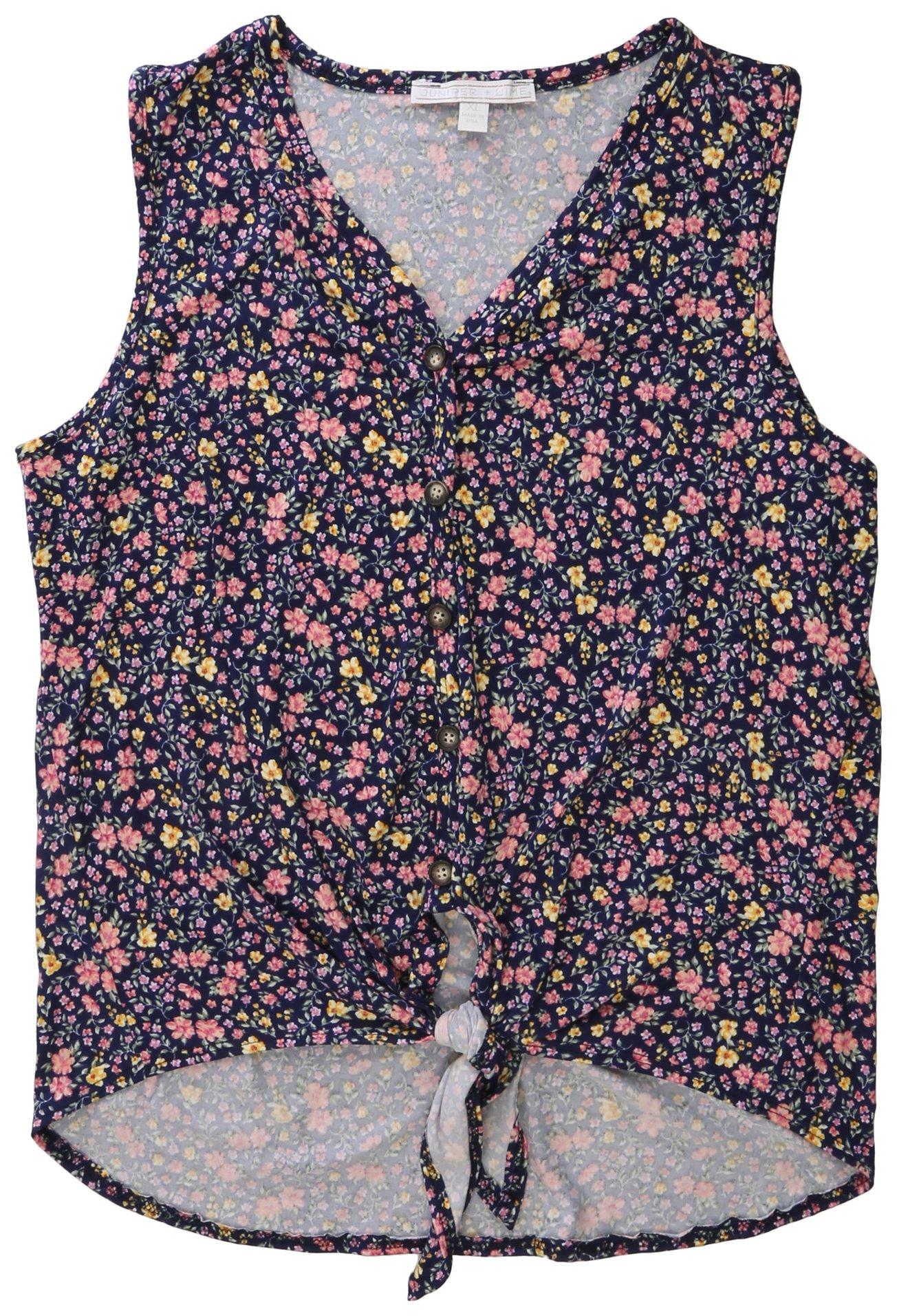 Juniper + Lime Womens Floral Tie Front Sleeveless