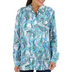 Womens Button Down Paisley Long Sleeve Top