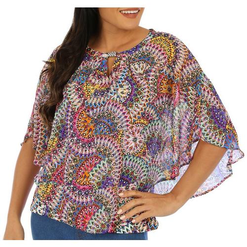 Juniper + Lime Womens Abstract Print Embellished Poncho